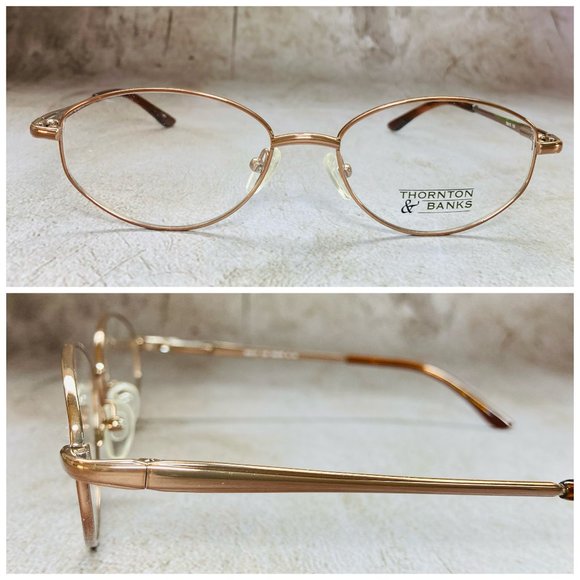 Thornton & Banks Oval Gold & Taupe Brown Eyeglasses Glasses Frames NWOT Duo-Bar Lunettes – Angled Oval Gold Metal Frames – Focusers main image 3